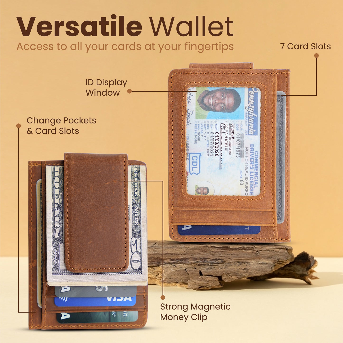 Leather Magnetic Money Clip Wallet