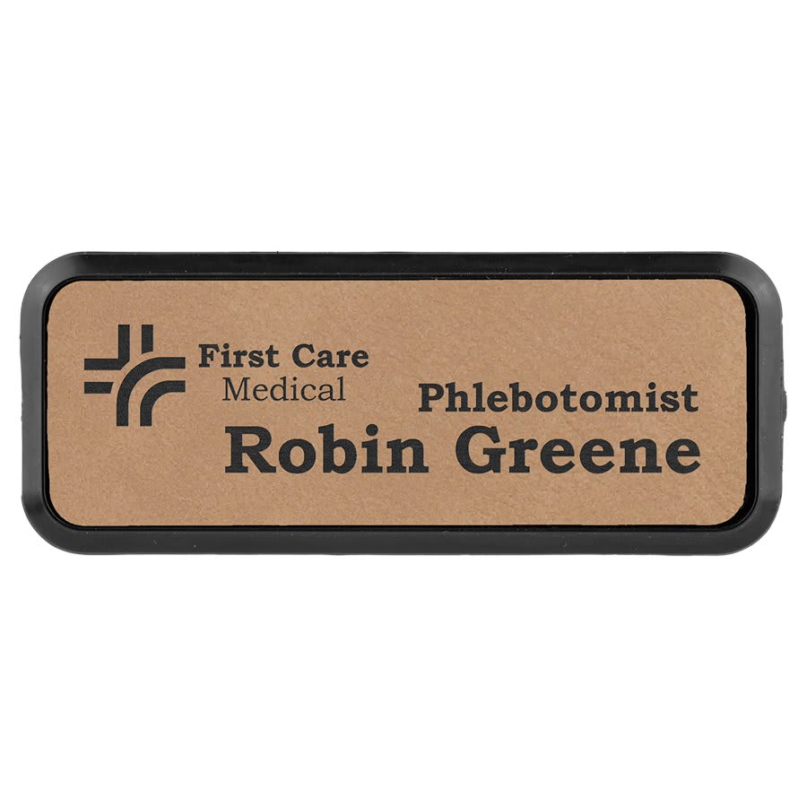 3" x 1" Laserable Leatherette Round Corner Badge & Frame