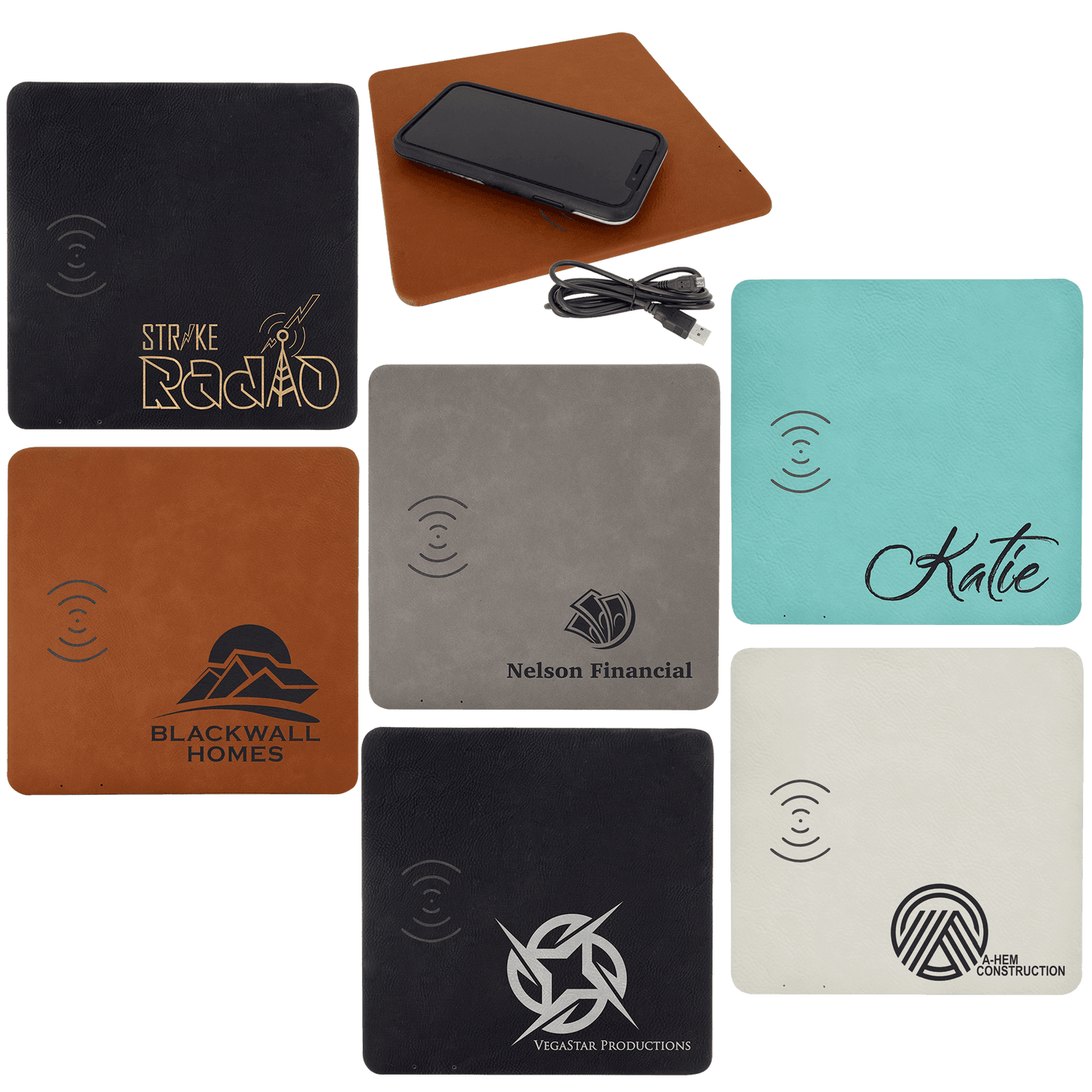 8" x 8" Laserable Leatherette Phone Charging Mat