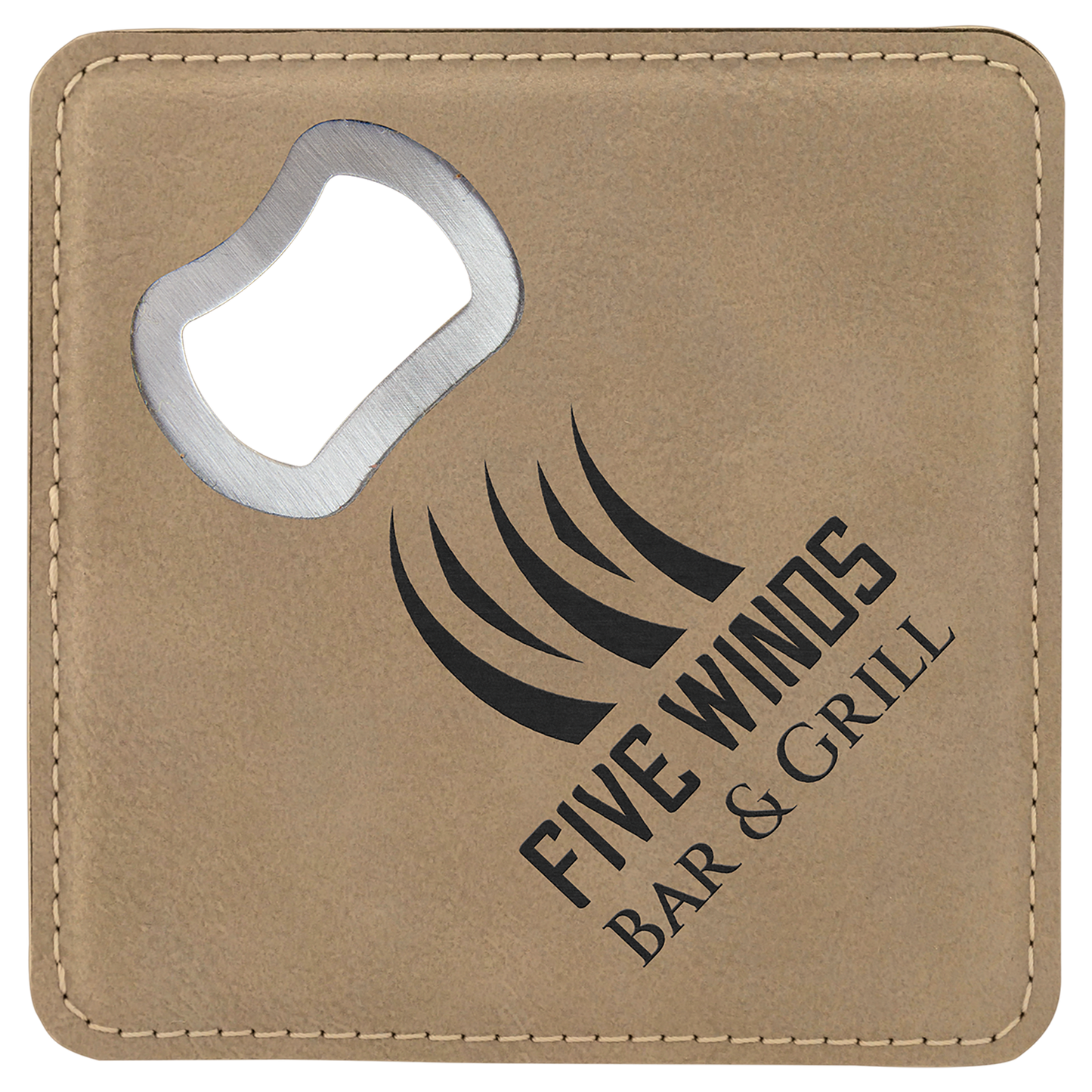 4" Square Laserable Leatherette Bottle Opener Coaster