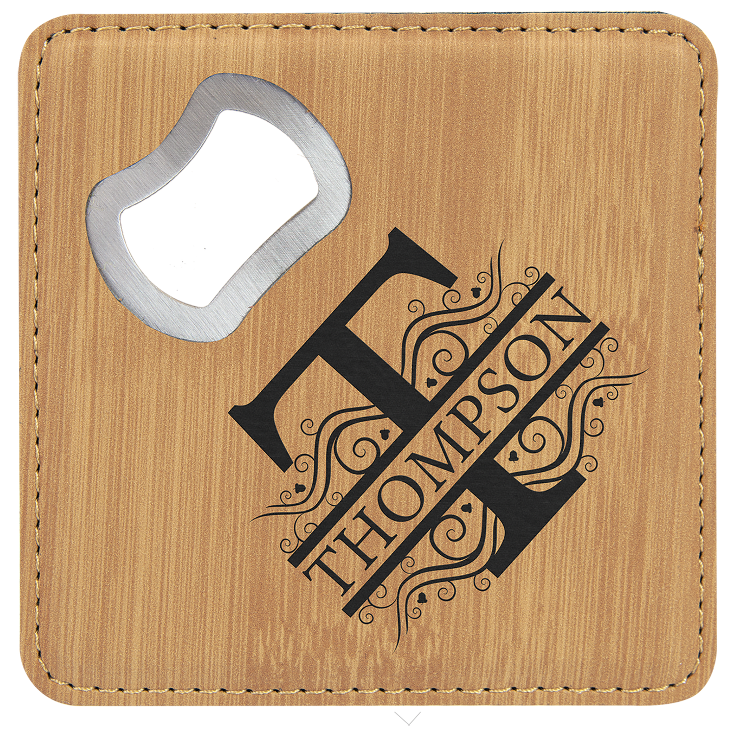 4" Square Laserable Leatherette Bottle Opener Coaster
