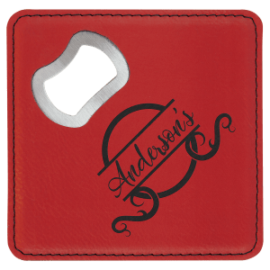 4" Square Laserable Leatherette Bottle Opener Coaster