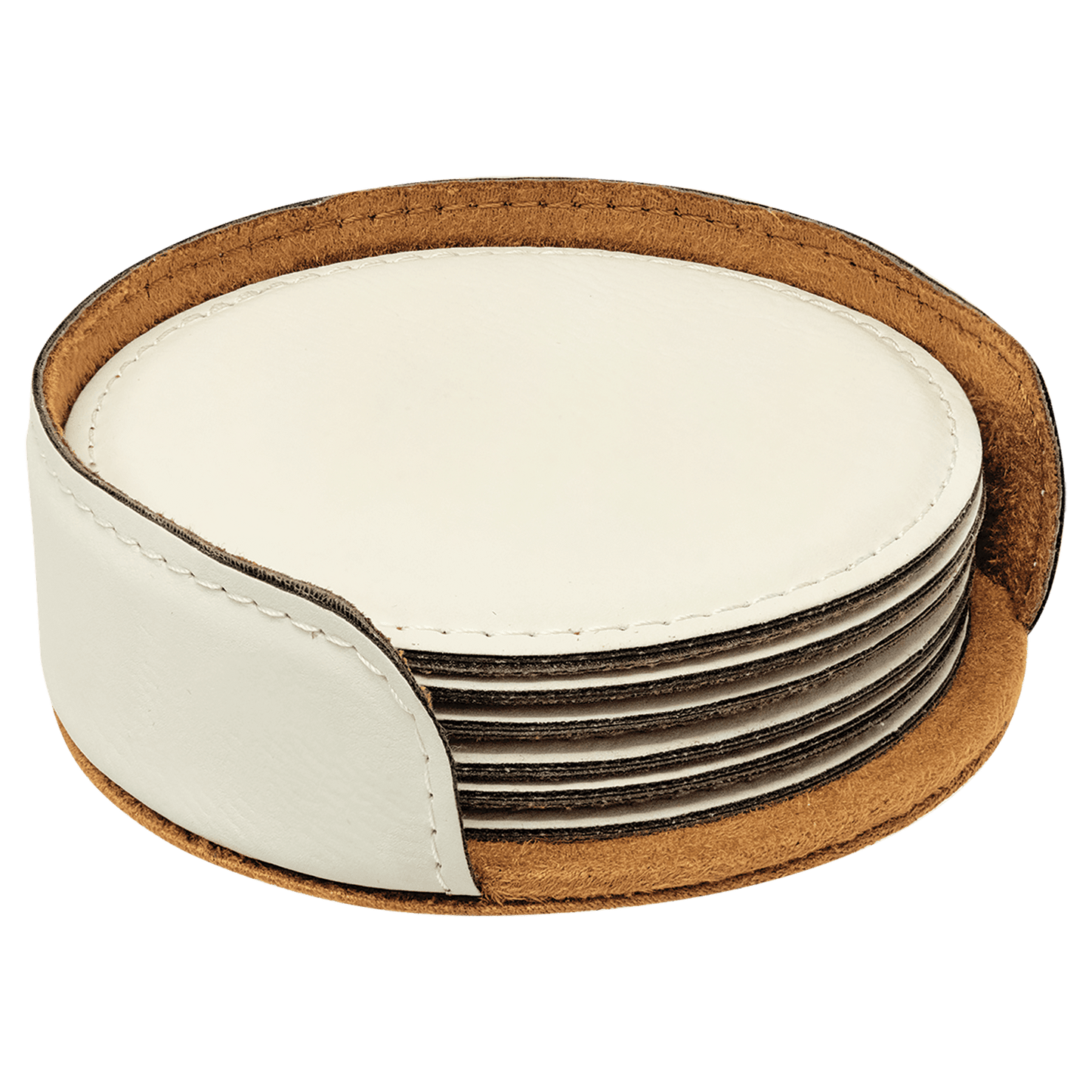 4" Round Laserable Leatherette Coaster 6 pack with holder