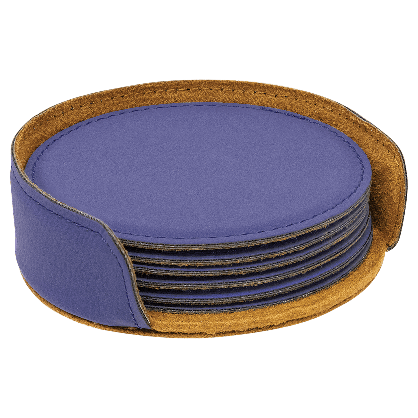 4" Round Laserable Leatherette Coaster 6 pack with holder
