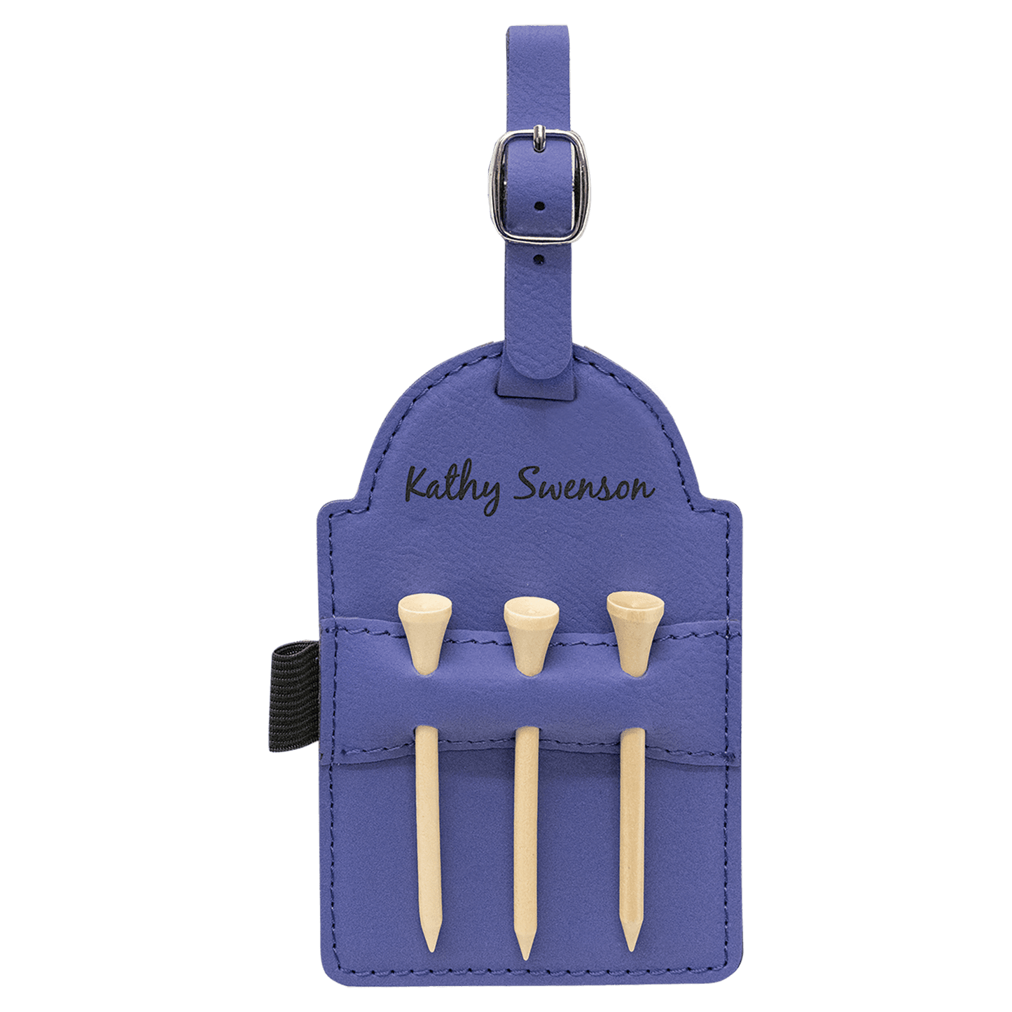 Laserable Leatherette Golf Bag Tag with 3 Wooden Tees