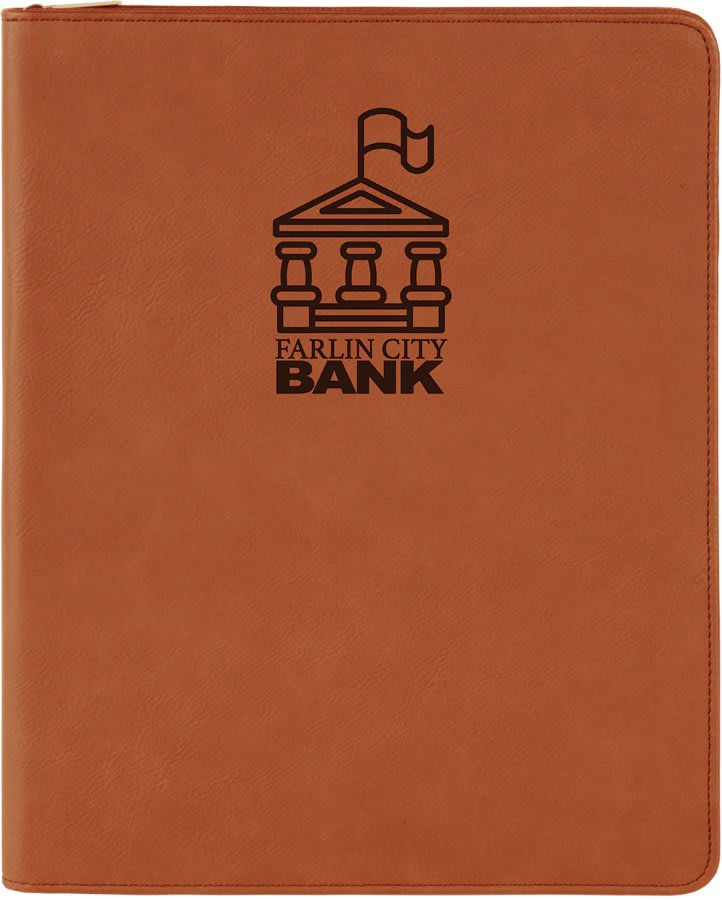 9 1/2" x 12" with Zipper Laserable Leatherette Portfolio with Notepad