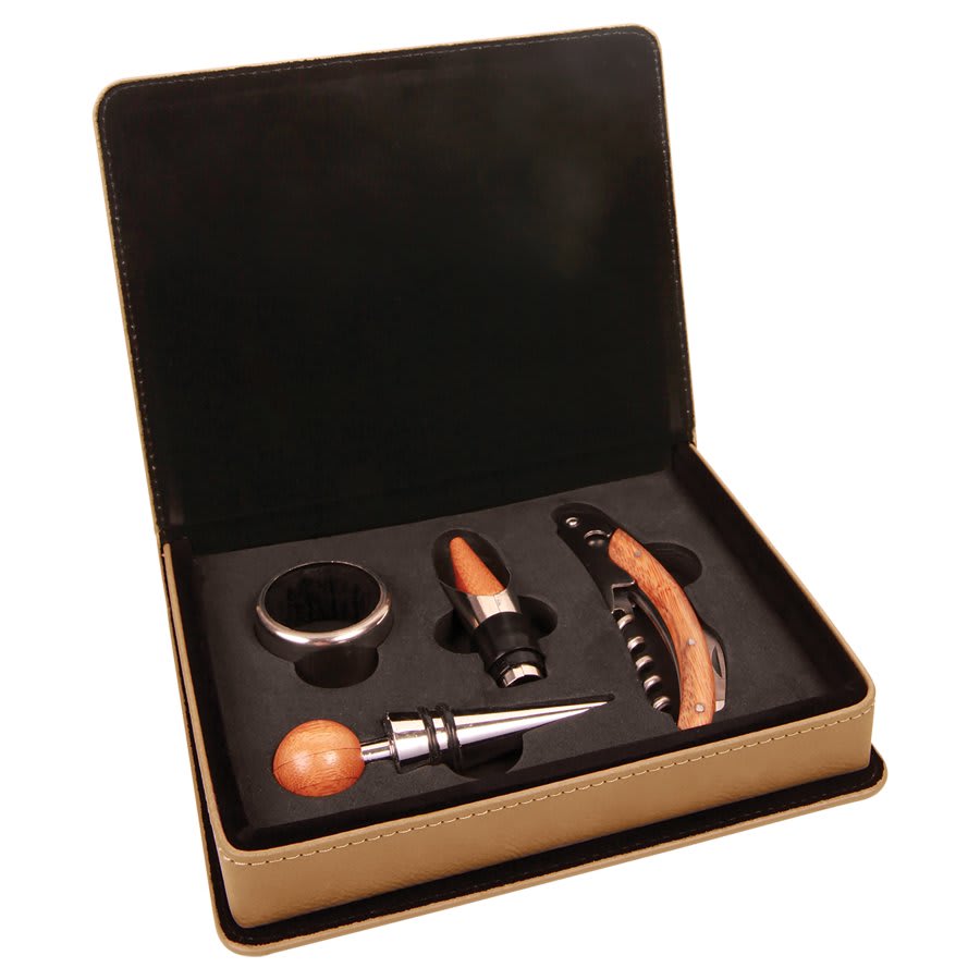 Laserable Leatherette 4-Piece Wine Tool Set
