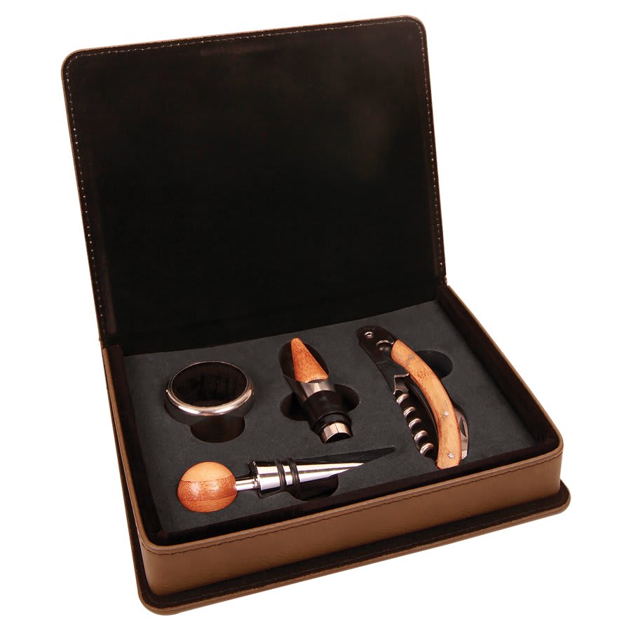 Laserable Leatherette 4-Piece Wine Tool Set