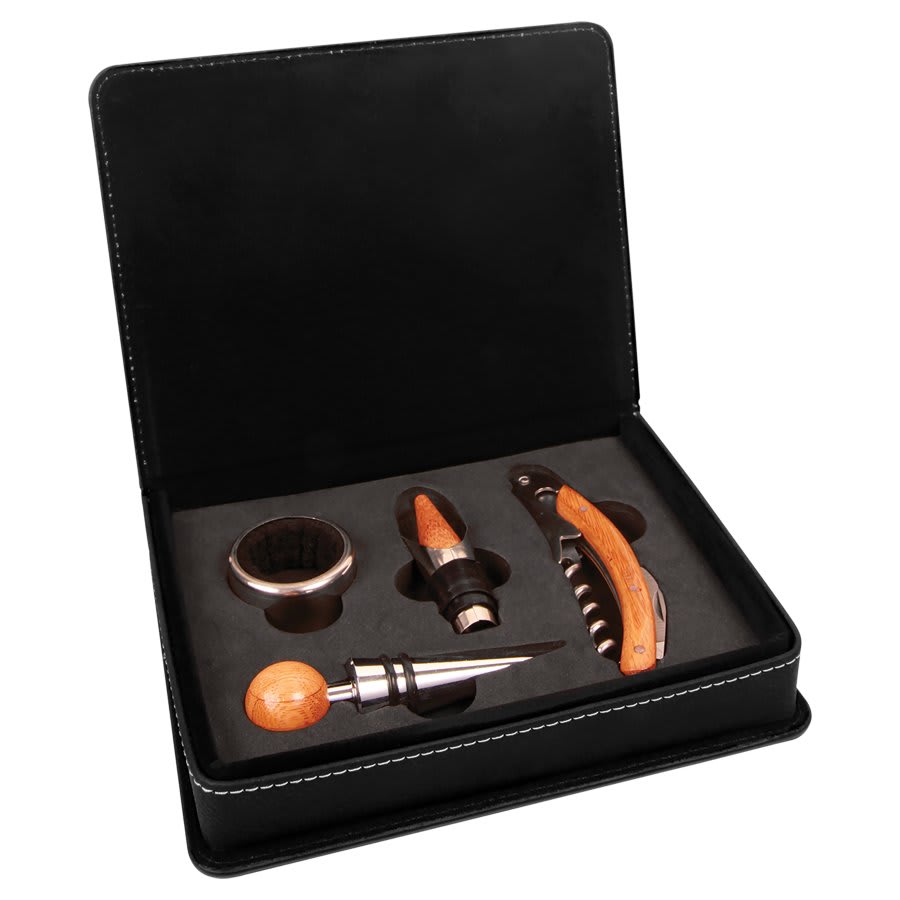 Laserable Leatherette 4-Piece Wine Tool Set
