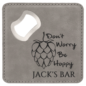 4" Square Laserable Leatherette Bottle Opener Coaster