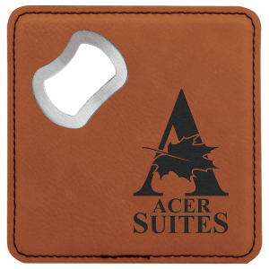 4" Square Laserable Leatherette Bottle Opener Coaster