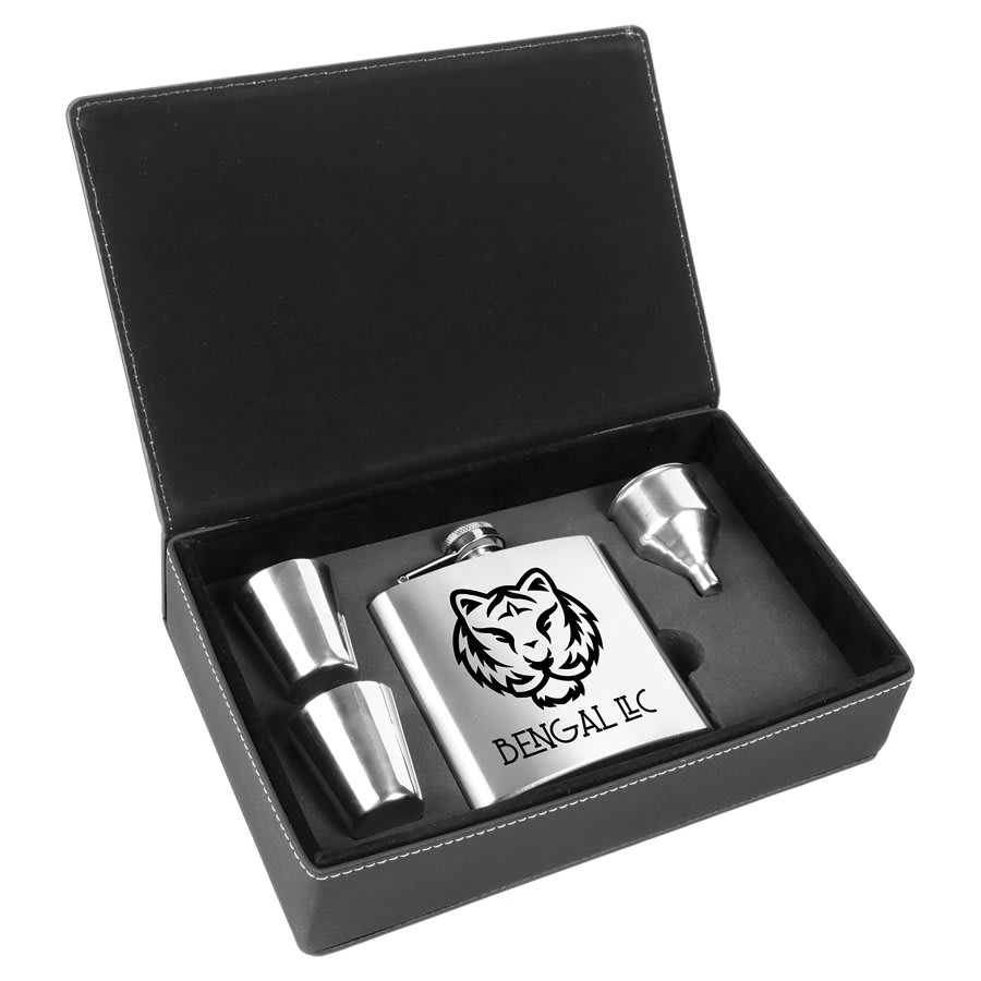 Laserable Leatherette Flask Gift Set