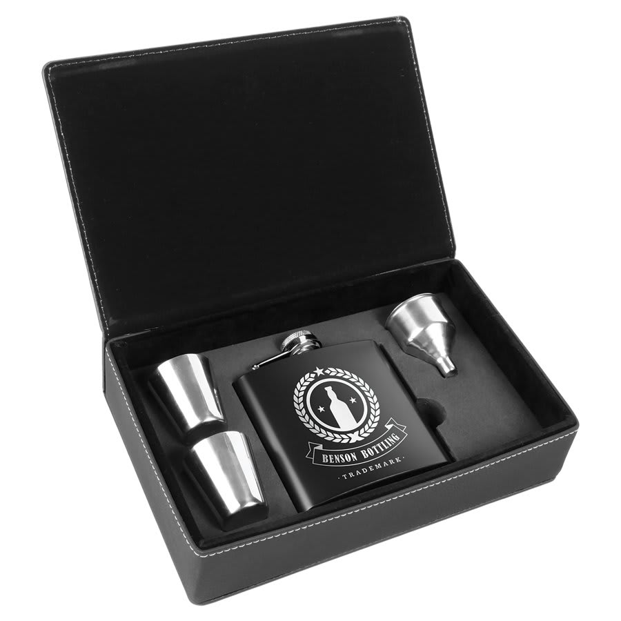 Laserable Leatherette Flask Gift Set