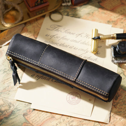 Genuine Leather Pencil Case, Make-up Brush Holder, Leather Pen Holder