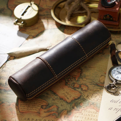 Genuine Leather Pencil Case, Make-up Brush Holder, Leather Pen Holder