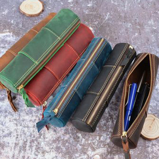 Genuine Leather Pencil Case, Make-up Brush Holder, Leather Pen Holder