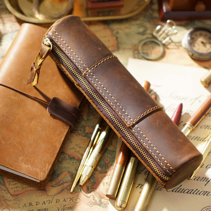 Genuine Leather Pencil Case, Make-up Brush Holder, Leather Pen Holder