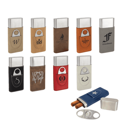 Laserable Leatherette Cigar Case with Cutter