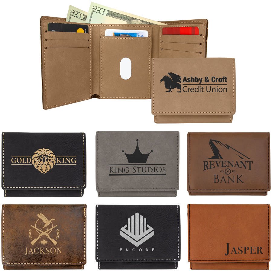 3" x 4" Laserable Leatherette Trifold Wallet