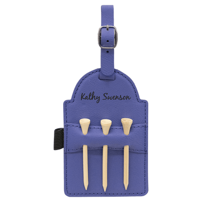 Laserable Leatherette Golf Bag Tag with 3 Wooden Tees