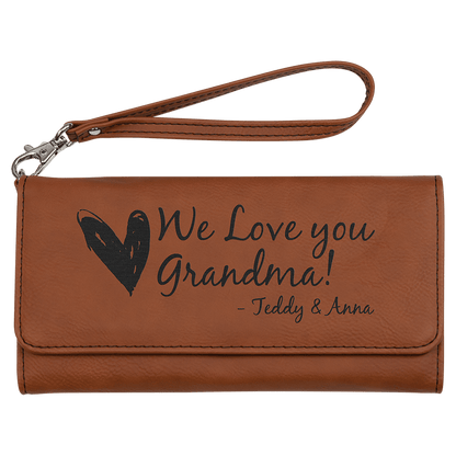 7 1/2" x 4" Laserable Leatherette Wallet with Strap