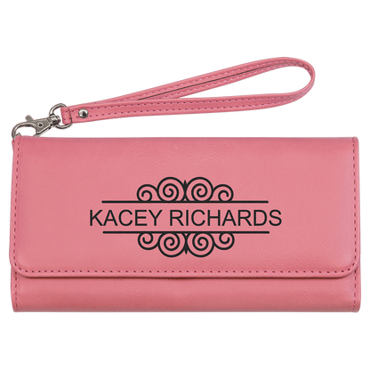 7 1/2" x 4" Laserable Leatherette Wallet with Strap