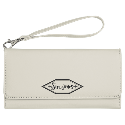 7 1/2" x 4" Laserable Leatherette Wallet with Strap