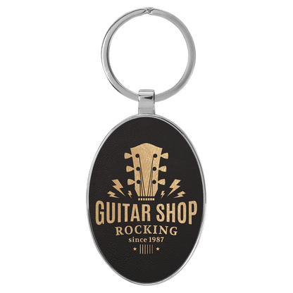 Laserable Leatherette Oval Keychain