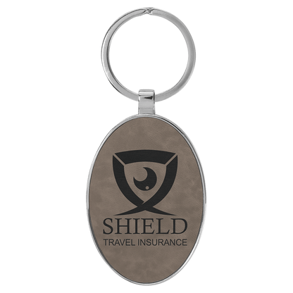 Laserable Leatherette Oval Keychain