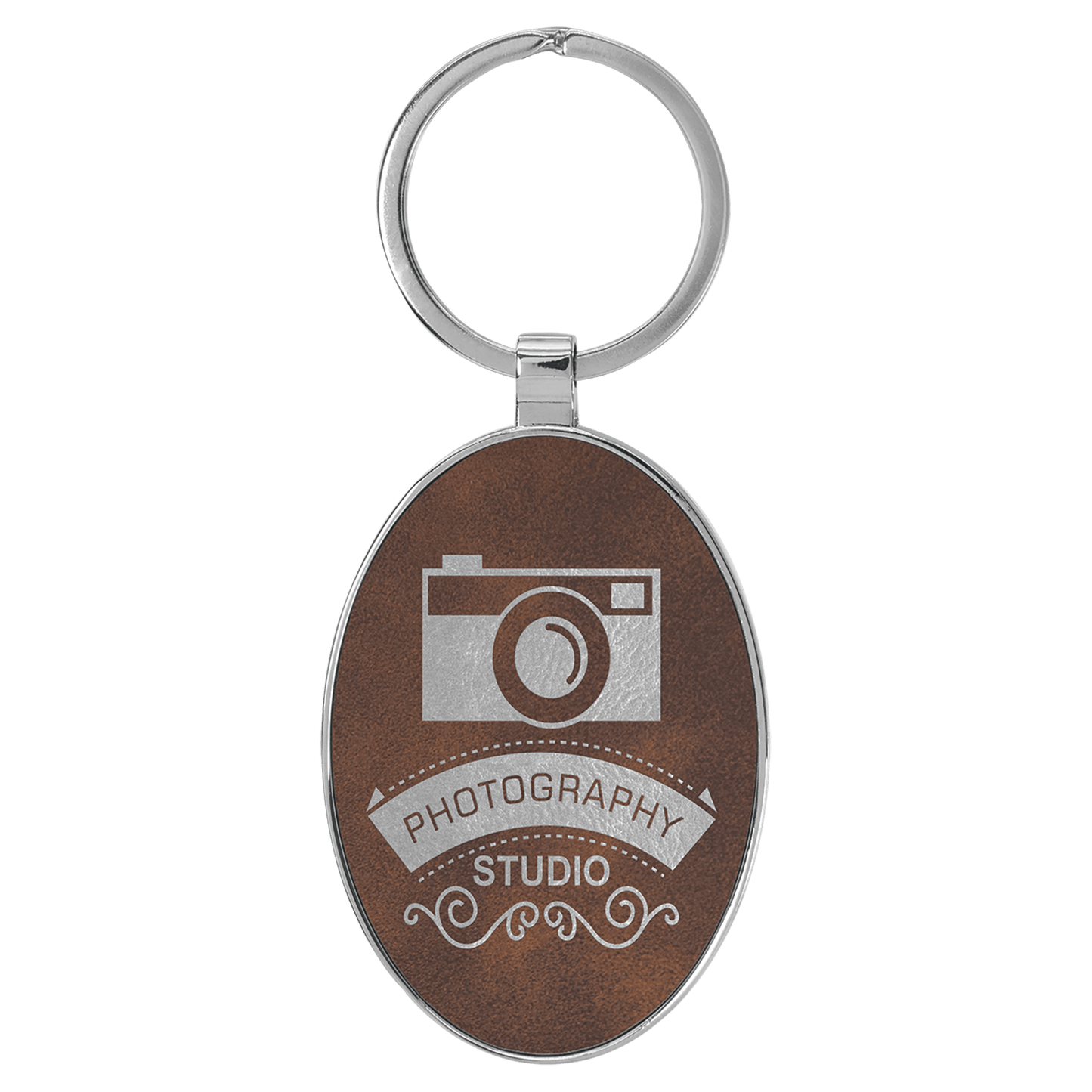 Laserable Leatherette Oval Keychain