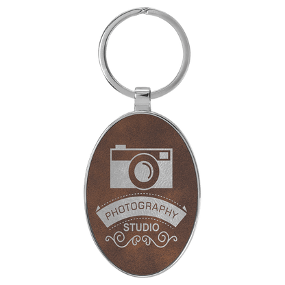 Laserable Leatherette Oval Keychain