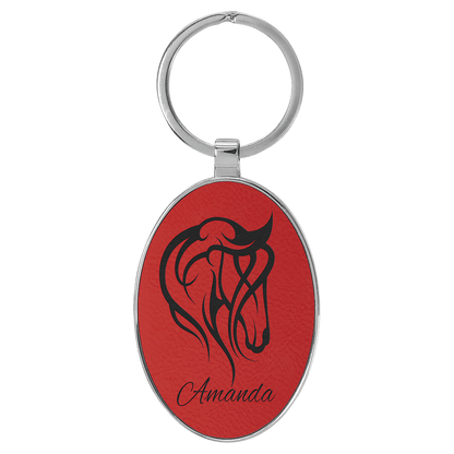 Laserable Leatherette Oval Keychain