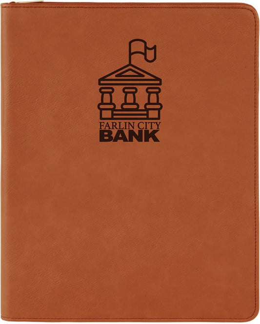9 1/2" x 12" with Zipper Laserable Leatherette Portfolio with Notepad