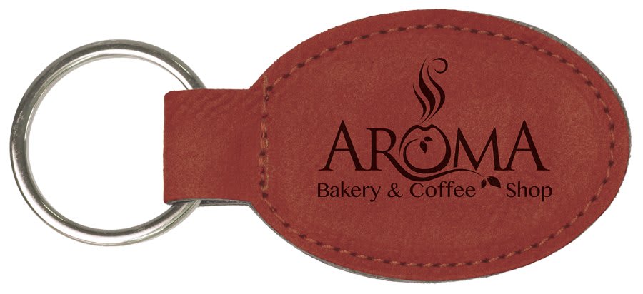 Laserable Leatherette Oval Keychain