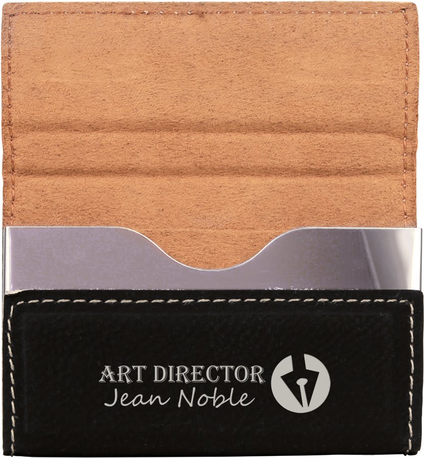 3 3/4" x 2 3/4" Laserable Leatherette Hard Business Card Holder
