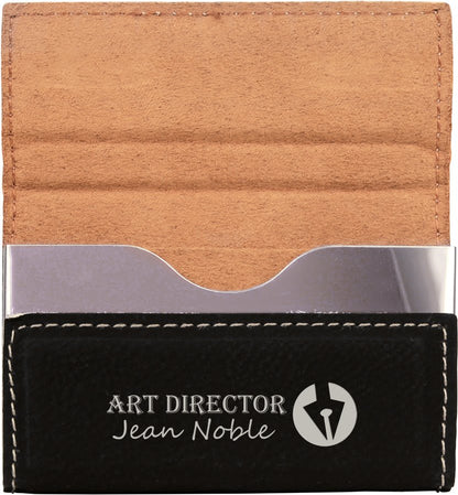 3 3/4" x 2 3/4" Laserable Leatherette Hard Business Card Holder