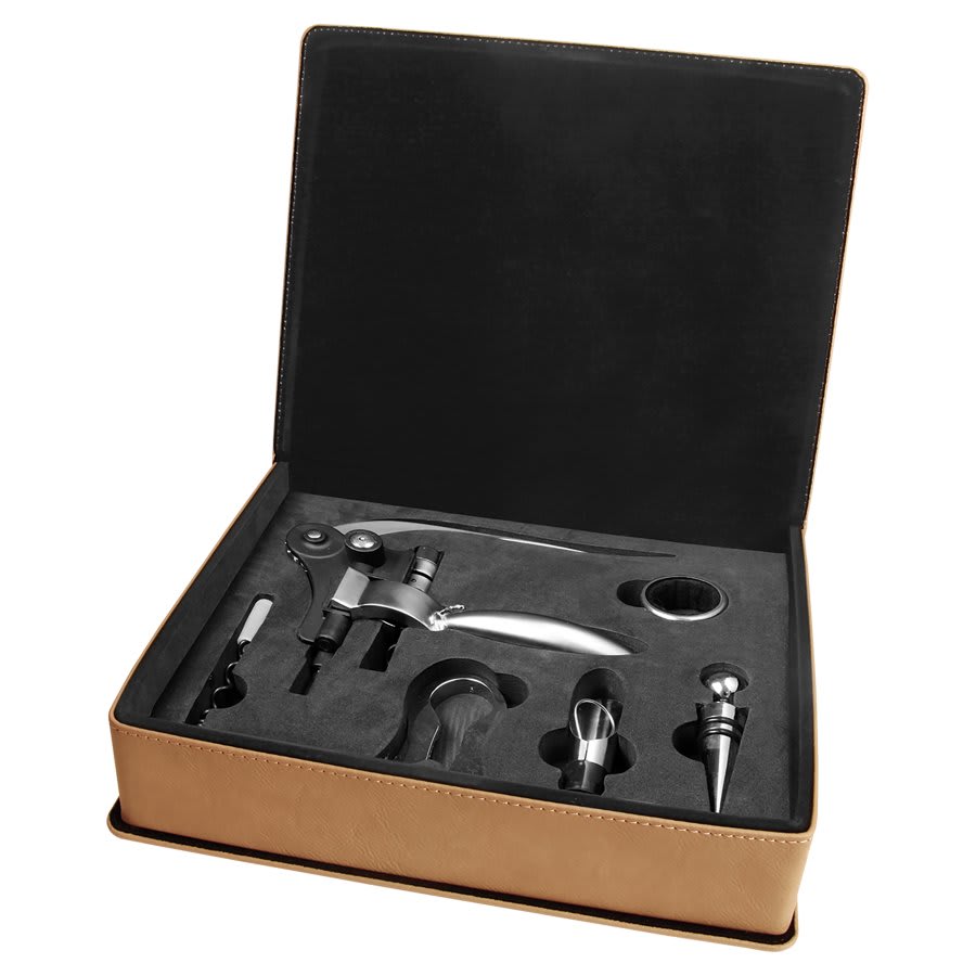 Laserable Leatherette 5-Piece Wine Tool Gift Set