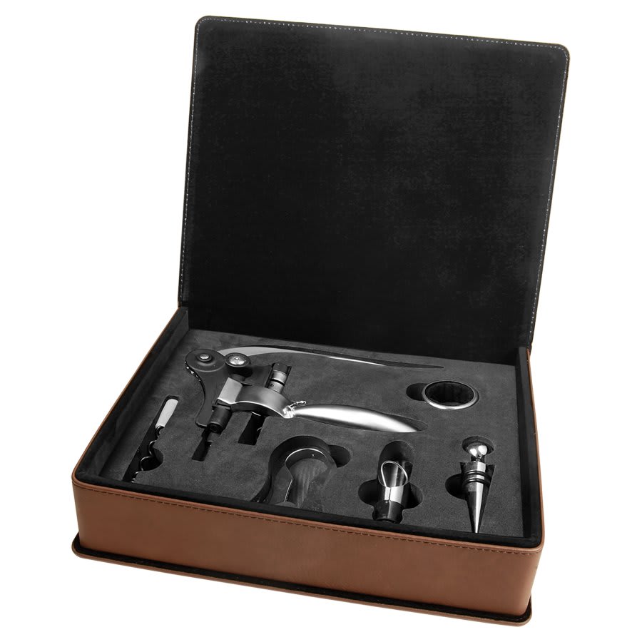 Laserable Leatherette 5-Piece Wine Tool Gift Set