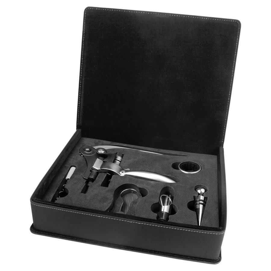 Laserable Leatherette 5-Piece Wine Tool Gift Set